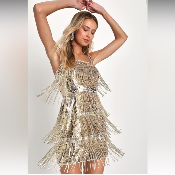 Fringe Fashion Gold Sequin Fringe Bodycon Mini Dress - Picture 2 of 5